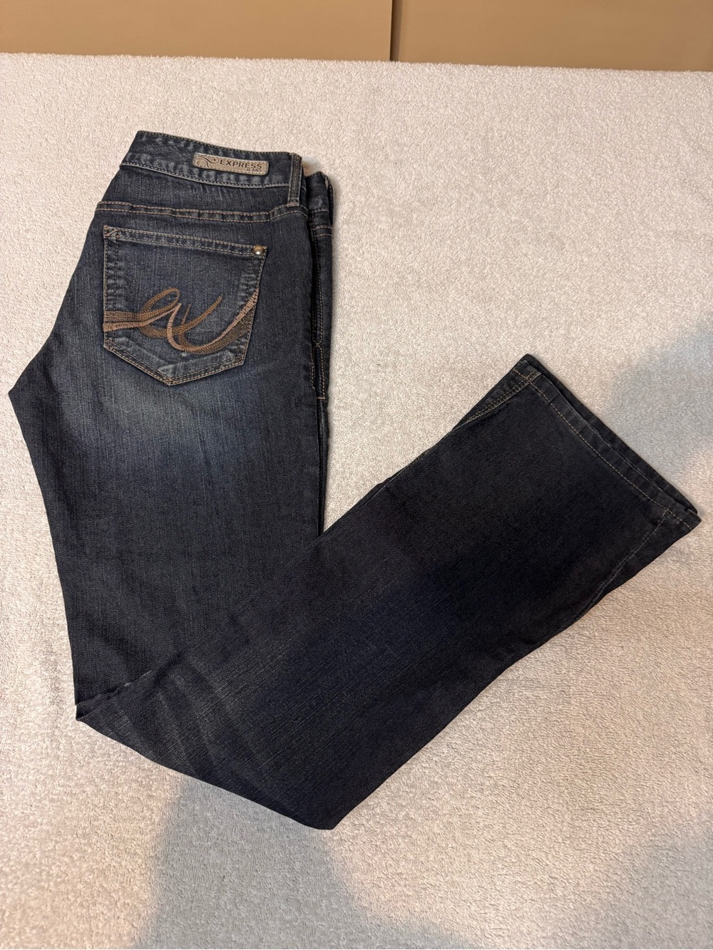 Women’s Express Dark Blue Barely Boot Jeans with Embroidered Back Pocket Zelda